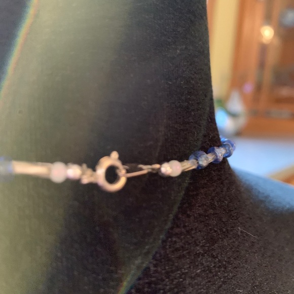 Lia Sophia blue glass bead/silver wire necklace - Picture 3 of 5